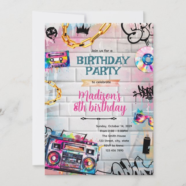 Invitación de cumpleaños con grafitis (Anverso)