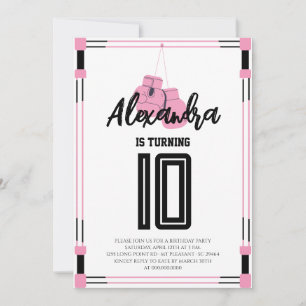 Invitación de cumpleaños con guantes de boxeo rosa
