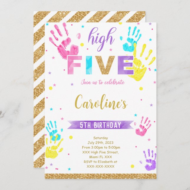 Invitación de cumpleaños con High Five (Anverso / Reverso)