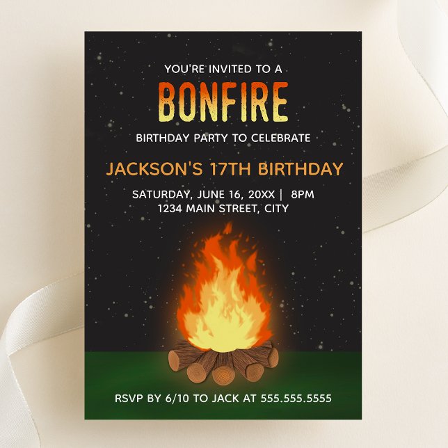 Invitación de cumpleaños con hoguera (Bonfire Party Invitation | Birthday, Retirement, Summer Party)