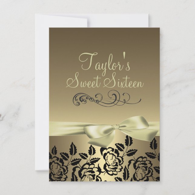 Invitación de cumpleaños con imagen de rosa y lazo (Anverso)