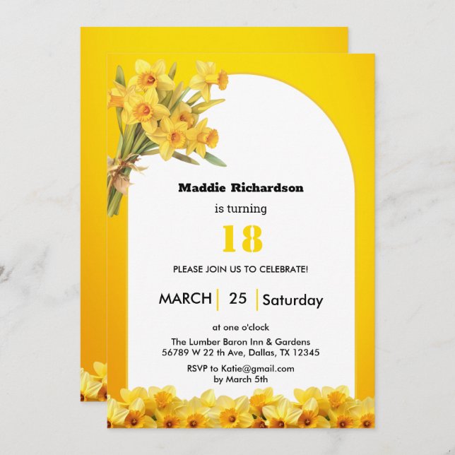 Invitación de cumpleaños con la flor de nacimiento (Anverso / Reverso)