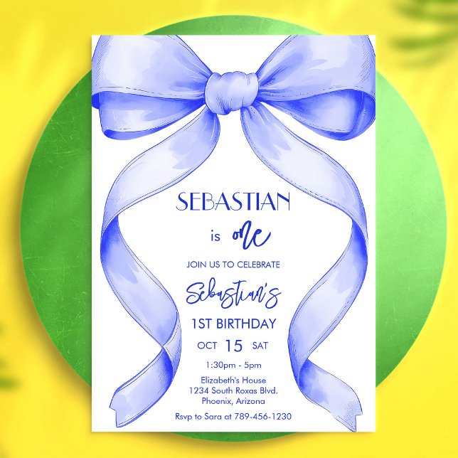 Invitación de cumpleaños con lazo azul real Coquet (Subido por el creador)