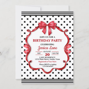 Invitación de cumpleaños con lazo carmesí lindo