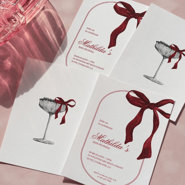 Invitación de cumpleaños con lazo coqueto rojo int (Subido por el creador)