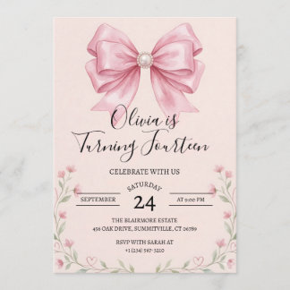 Invitación de cumpleaños con lazo coquette de lazo