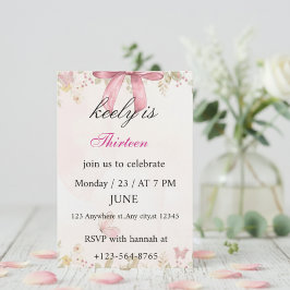 Invitación de cumpleaños con lazo coquette rosa