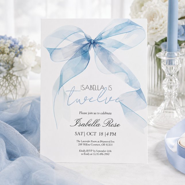 Invitación de cumpleaños con lazo de acuarela azul (Subido por el creador)