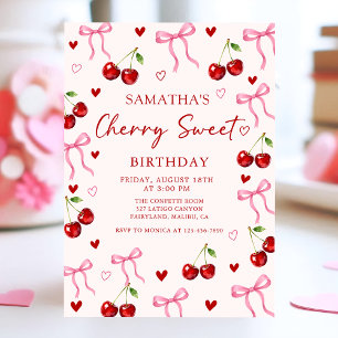 Invitación de cumpleaños con lazo dulce de cereza
