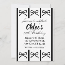 Invitación de cumpleaños con lazo editable lindo