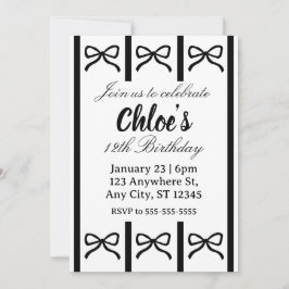 Invitación de cumpleaños con lazo editable lindo