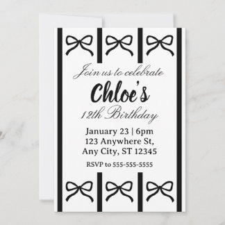 Invitación de cumpleaños con lazo editable lindo