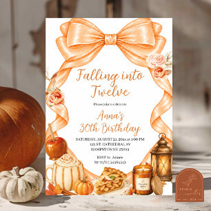 Invitación de cumpleaños con lazo naranja Otoño