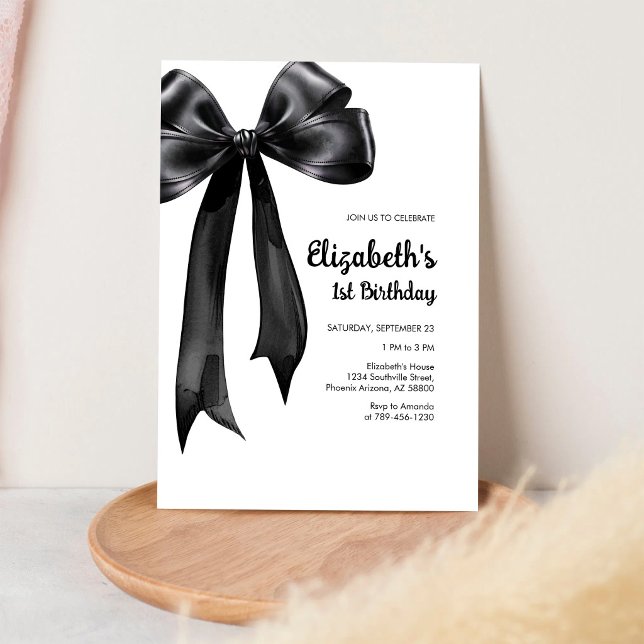 Invitación de cumpleaños con lazo negro Coquette (Subido por el creador)