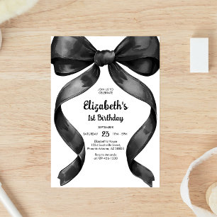 Invitación de cumpleaños con lazo negro Coquette