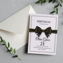 Invitación de cumpleaños con lazo negro elegante