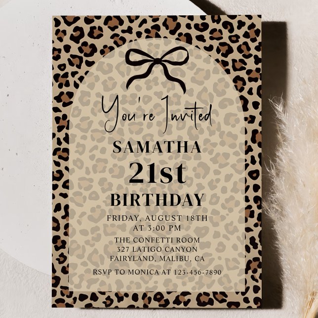 Invitación de cumpleaños con lazo negro leopardo g (Subido por el creador)