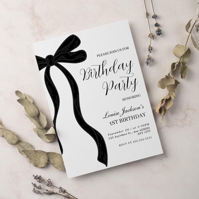 Invitación de cumpleaños con lazo negro para prime (Subido por el creador)