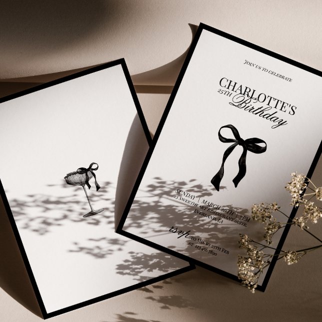 Invitación de cumpleaños con lazo negro y blanco m (Subido por el creador)