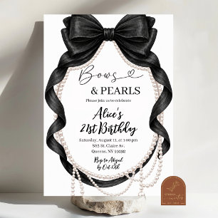 Invitación de cumpleaños con lazo negro y perla