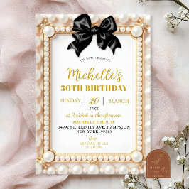 Invitación de cumpleaños con lazo negro y perla
