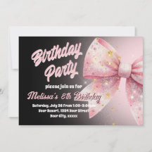 Invitación de cumpleaños con lazo rosa
