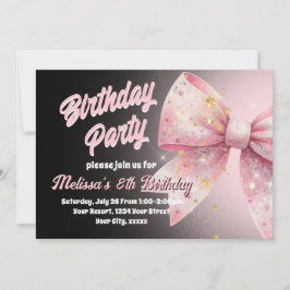 Invitación de cumpleaños con lazo rosa