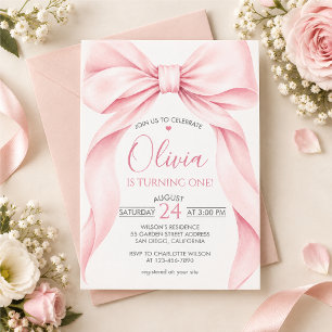 Invitación de cumpleaños con lazo rosa
