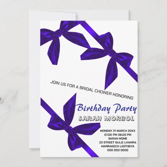 Invitación de cumpleaños con lazo rosa Coquette, 1 (Anverso)