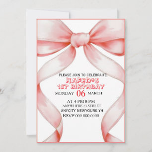 Invitación de cumpleaños con lazo rosa Coquette, 1