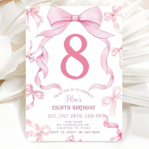 Invitación de cumpleaños con lazo rosa, invitación