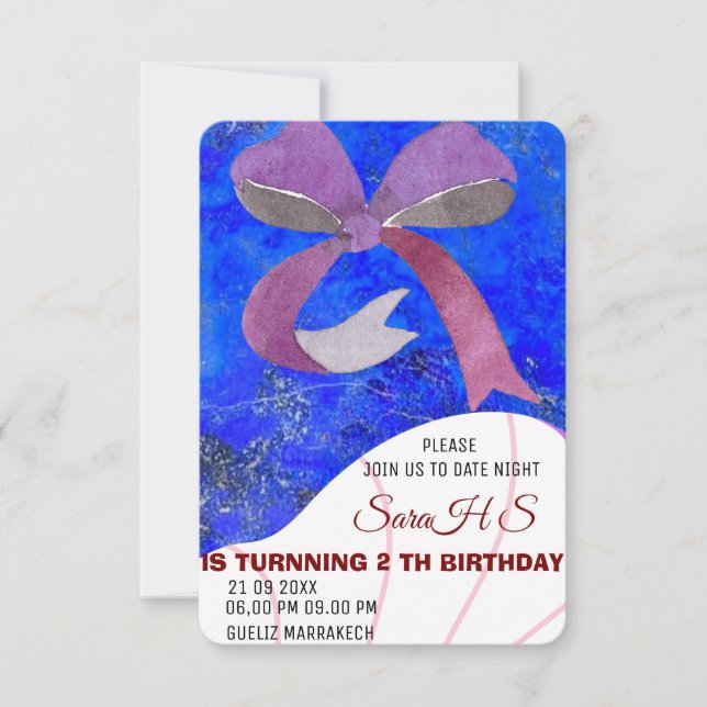 Invitación de cumpleaños con lazo rosa, invitación (Anverso)