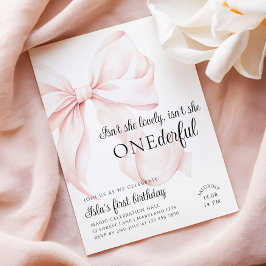Invitación de cumpleaños con lazo rosa Onederful
