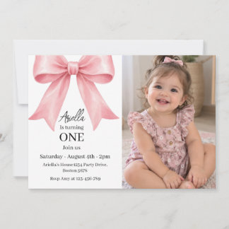 Invitación de cumpleaños con lazo rosa para niña p