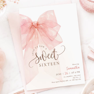 Invitación de cumpleaños con lazo rosa para Sweet 