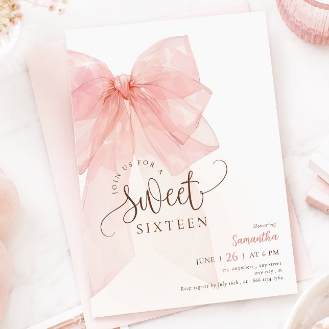 Invitación de cumpleaños con lazo rosa para Sweet  (Subido por el creador)