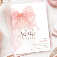 Invitación de cumpleaños con lazo rosa para Sweet