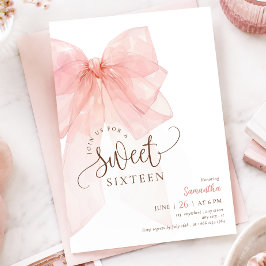 Invitación de cumpleaños con lazo rosa para Sweet 