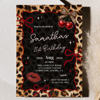Invitación de cumpleaños con leopardo guepardo cer