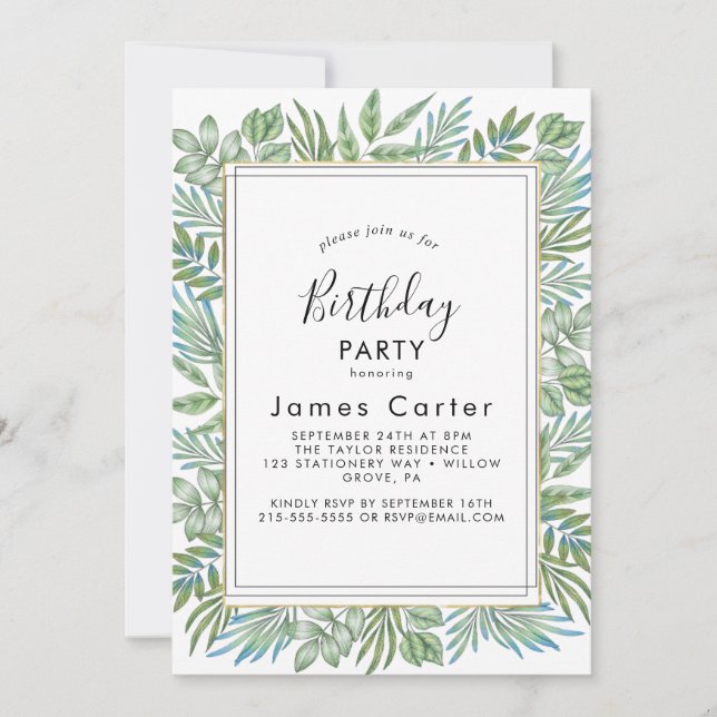 Invitación de cumpleaños con letra moderna y elega (Anverso)