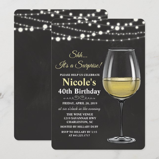 Invitación de cumpleaños con luces de cadena de vi (Anverso / Reverso)