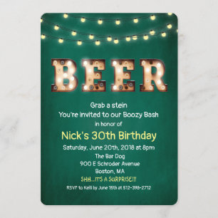 Invitación de cumpleaños con luces de cerveza