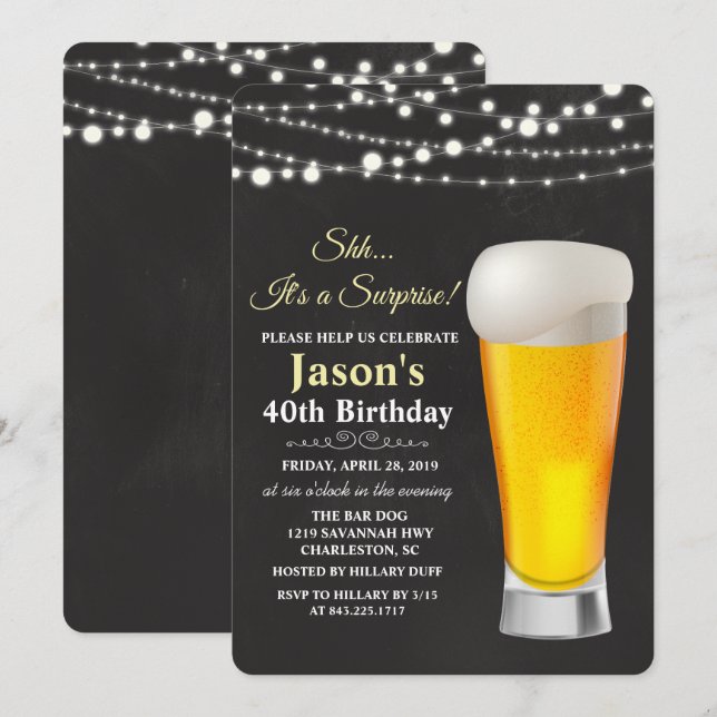 Invitación de cumpleaños con luces de cerveza para (Anverso / Reverso)