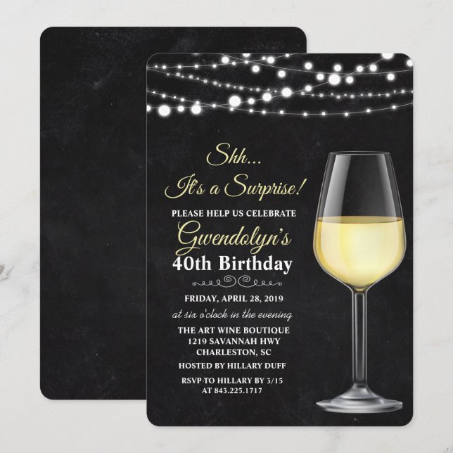 Invitación de cumpleaños con luces de cuerda para  (Anverso / Reverso)