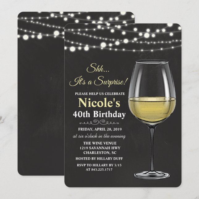 Invitación de cumpleaños con luces de cuerda para  (Anverso / Reverso)