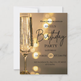 Invitación de cumpleaños con luces doradas de lujo