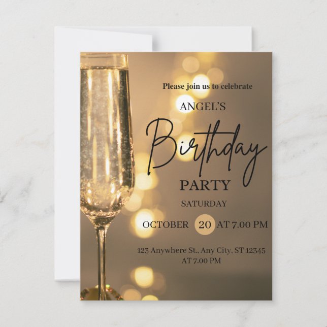 Invitación de cumpleaños con luces doradas de lujo (Anverso)