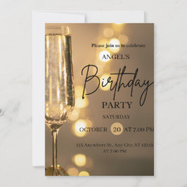 Invitación de cumpleaños con luces doradas de lujo