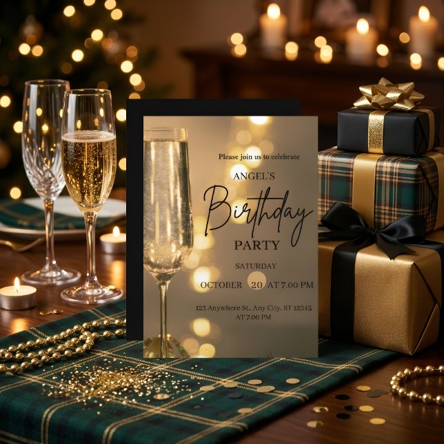 Invitación de cumpleaños con luces doradas de lujo (Subido por el creador)
