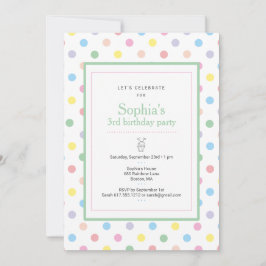 Invitación de cumpleaños con lunares pastel suaves